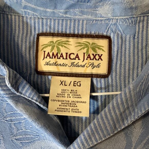 Jamaica Jaxx mens XL blue silk hawaiian tropical button down shirt vaca bahama - Picture 2 of 11